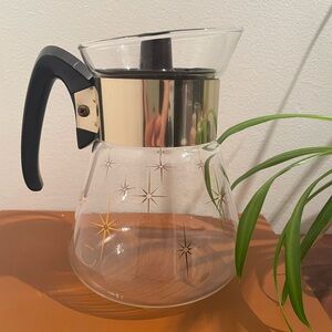 VINTAGE 1960s MCM “Atomic Starburst” Corning Glass Coffee Carafe